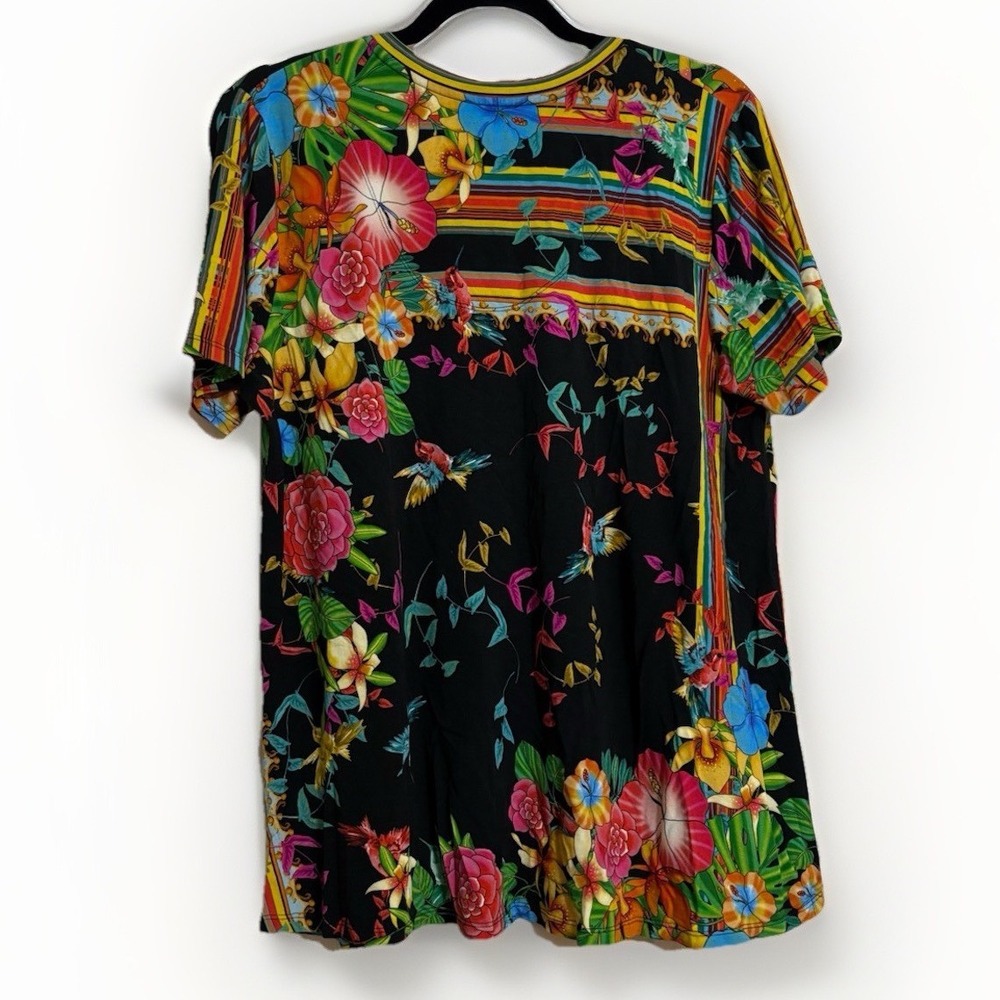 Johnny Was Tropical Floral Stripe Multicolor Tee T Shirt Floral Boho Colorful - Picture 3 of 6